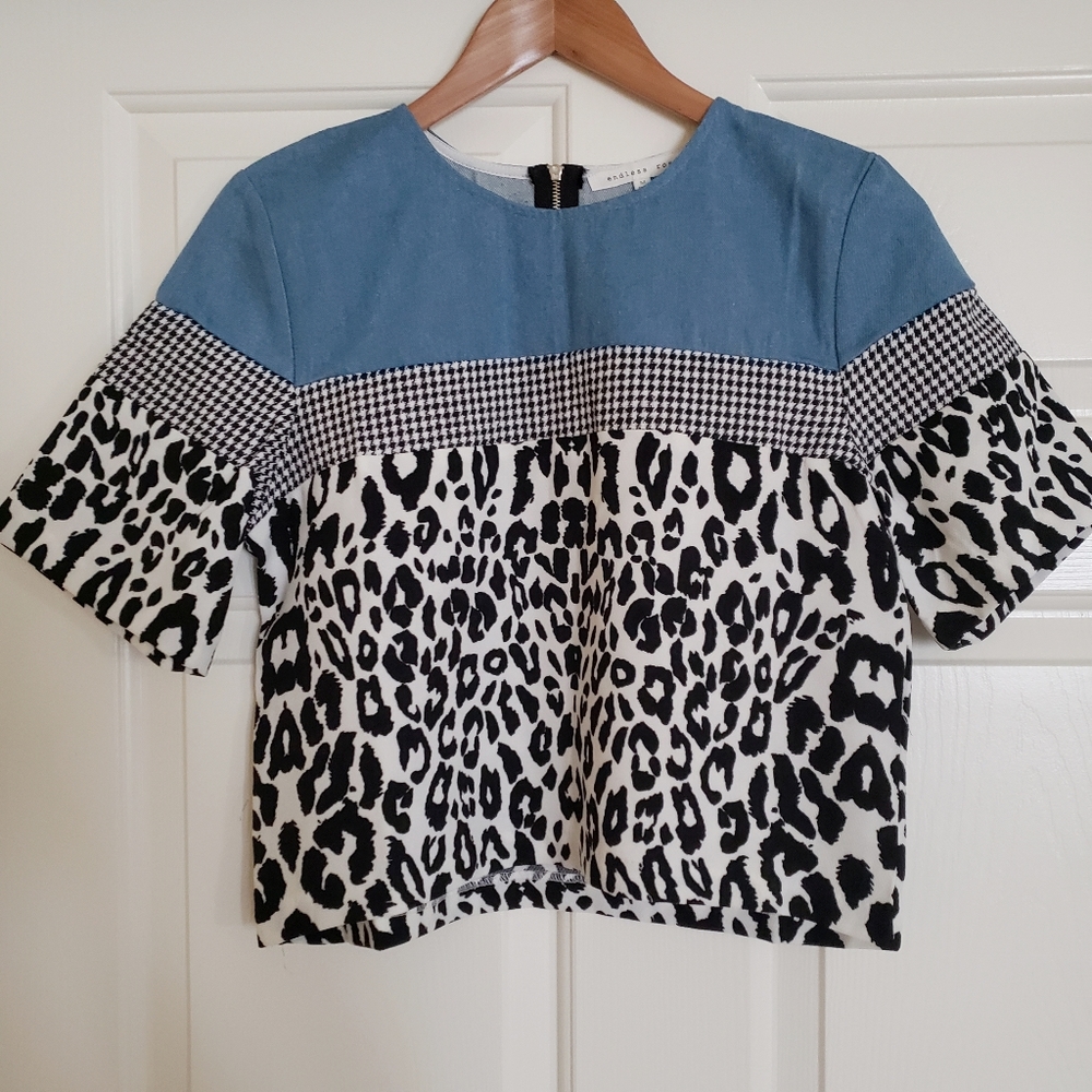NEW Endless Rose denim animal print blouse M